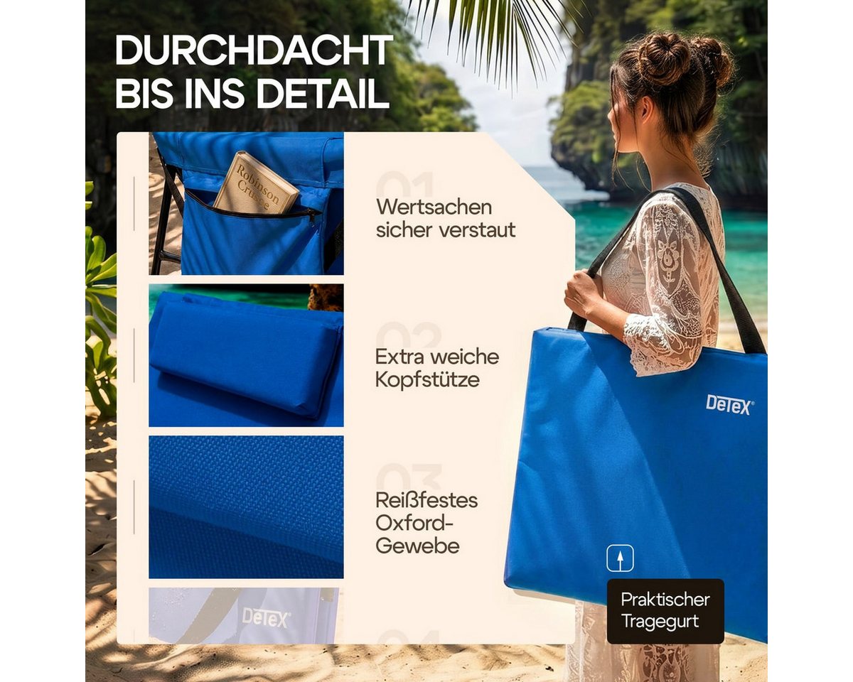 Detex Gartenliege, Strandmatte Gepolstert mit Rückenlehne Strandliege Klappbar Tragbar – Bild 4 von 5