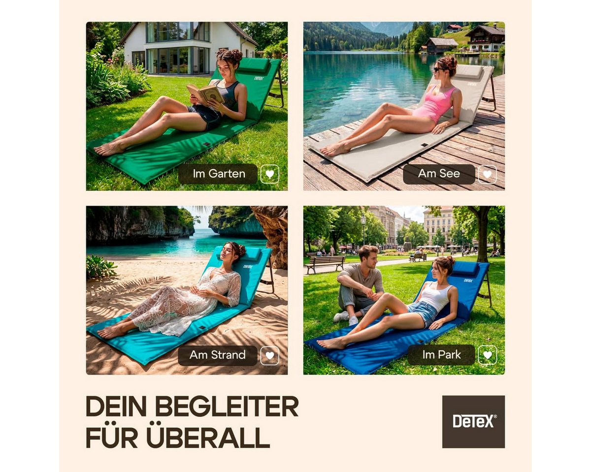 Detex Gartenliege, Strandmatte Gepolstert mit Rückenlehne Strandliege Klappbar Tragbar – Bild 5 von 5