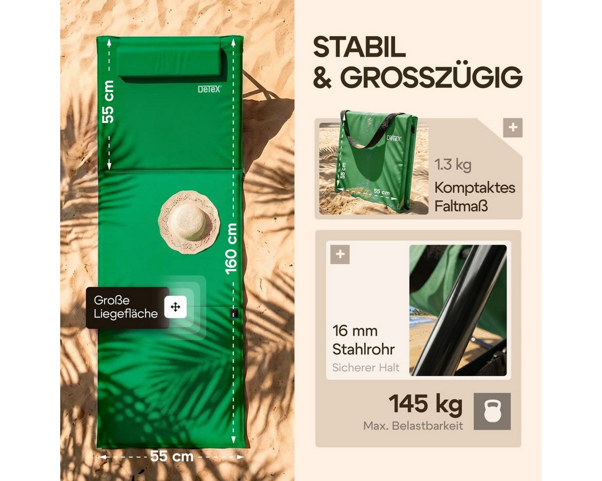 Detex Gartenliege, Strandmatte Gepolstert mit Rückenlehne Strandliege Klappbar Tragbar – Bild 3 von 5