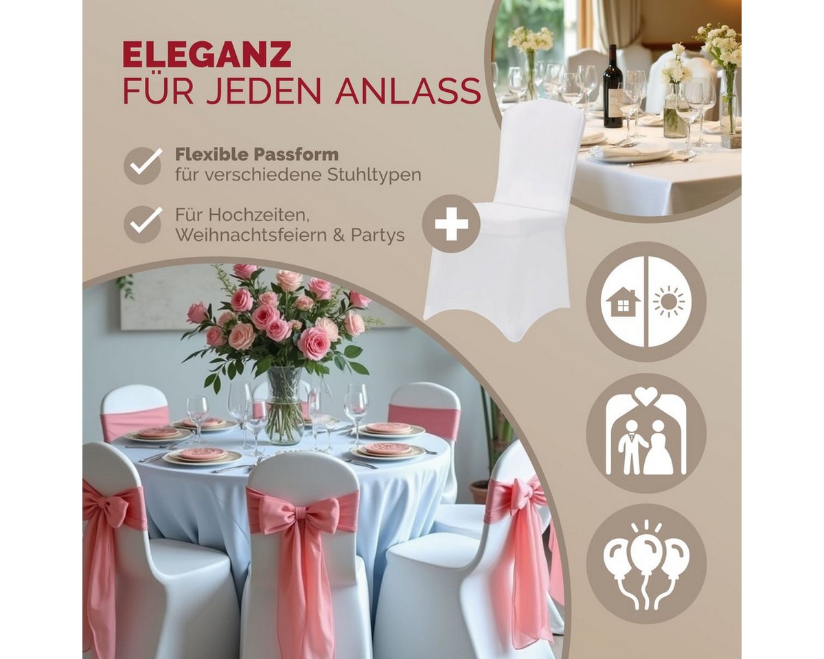 Detex Stuhlhusse, 6er Set Stretch Hussen Stühle OEKO-TEX Weiß Hochzeit Stuhlüberzug – Bild 2 von 5