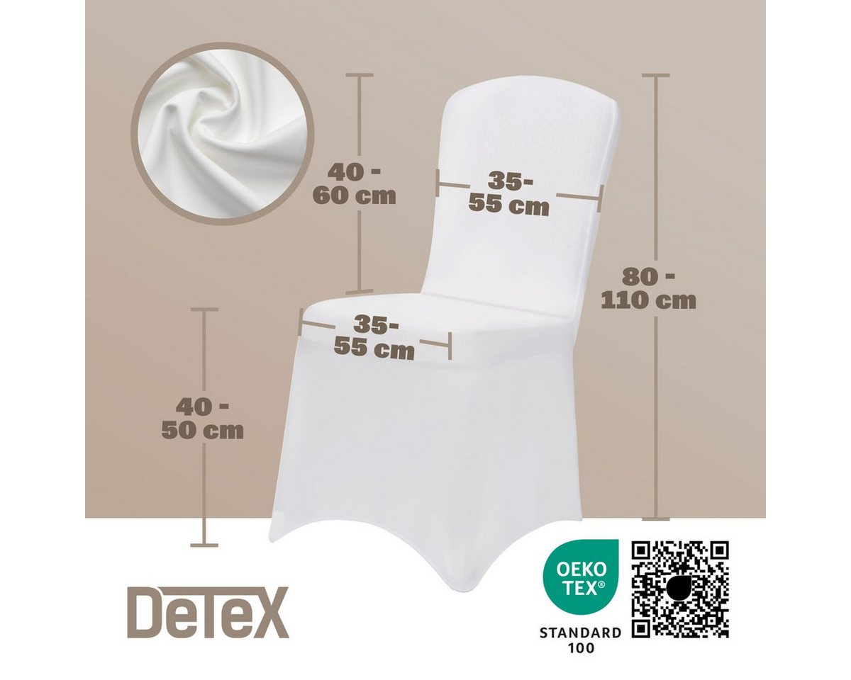 Detex Stuhlhusse, 6er Set Stretch Hussen Stühle OEKO-TEX Weiß Hochzeit Stuhlüberzug – Bild 3 von 5