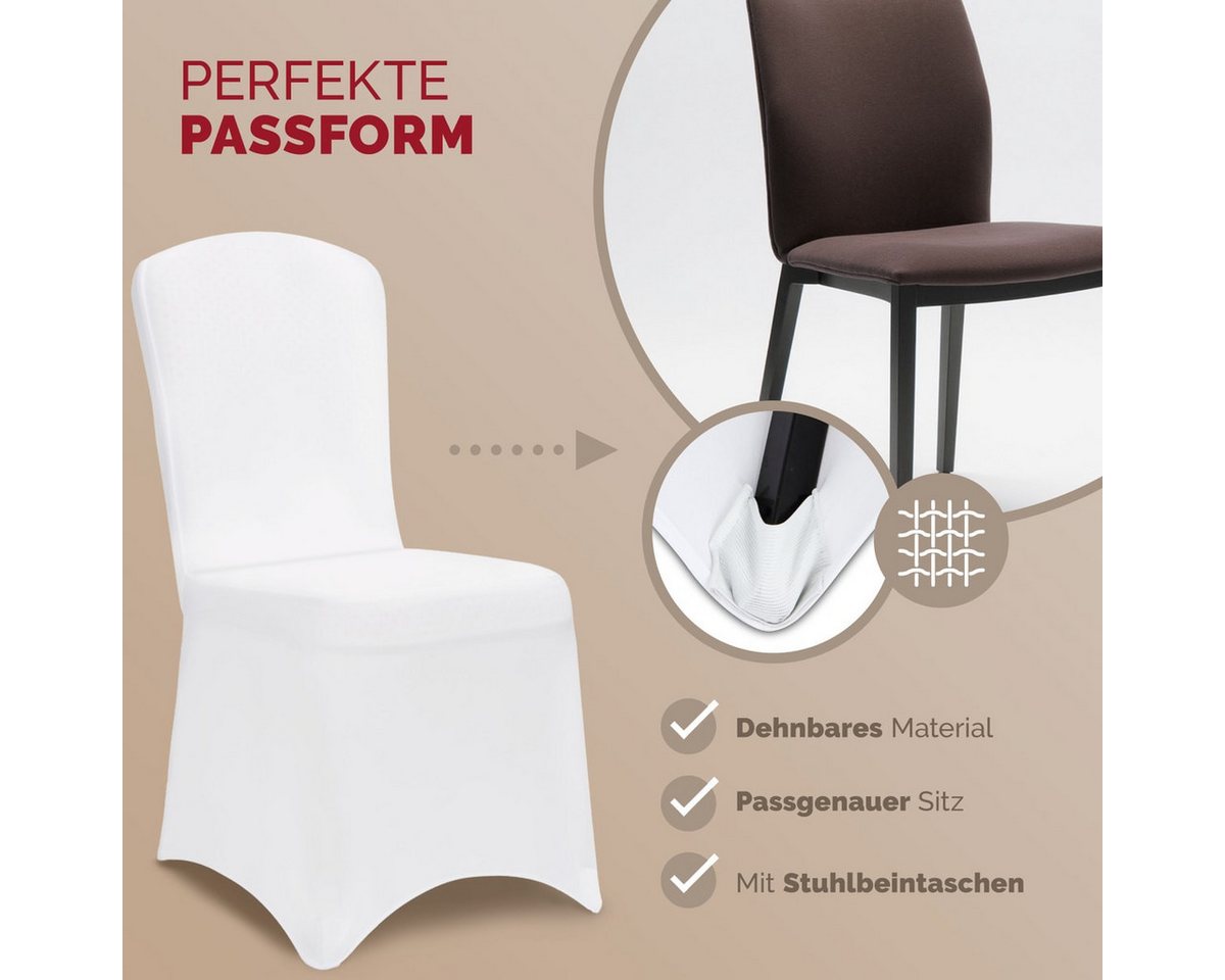 Detex Stuhlhusse, 6er Set Stretch Hussen Stühle OEKO-TEX Weiß Hochzeit Stuhlüberzug – Bild 4 von 5