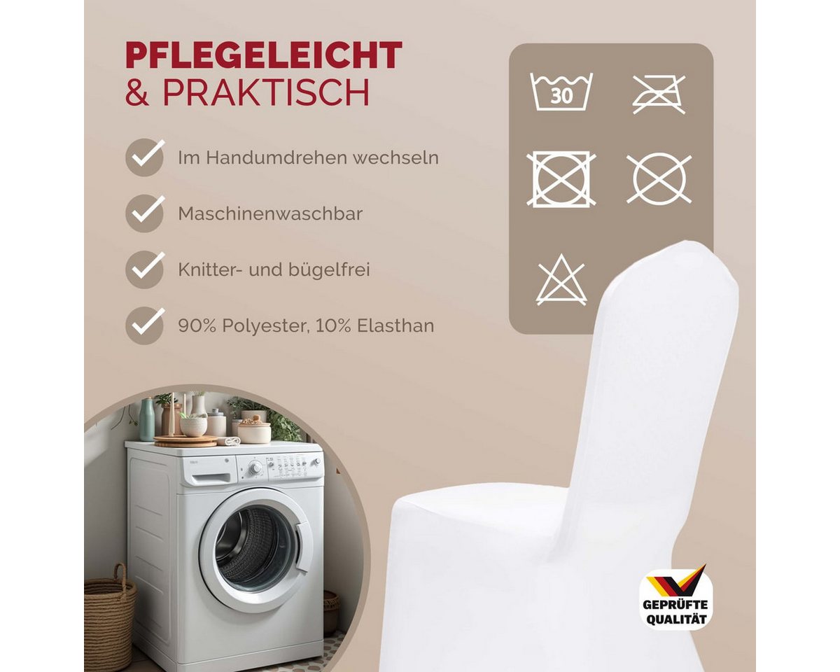 Detex Stuhlhusse, 6er Set Stretch Hussen Stühle OEKO-TEX Weiß Hochzeit Stuhlüberzug – Bild 5 von 5