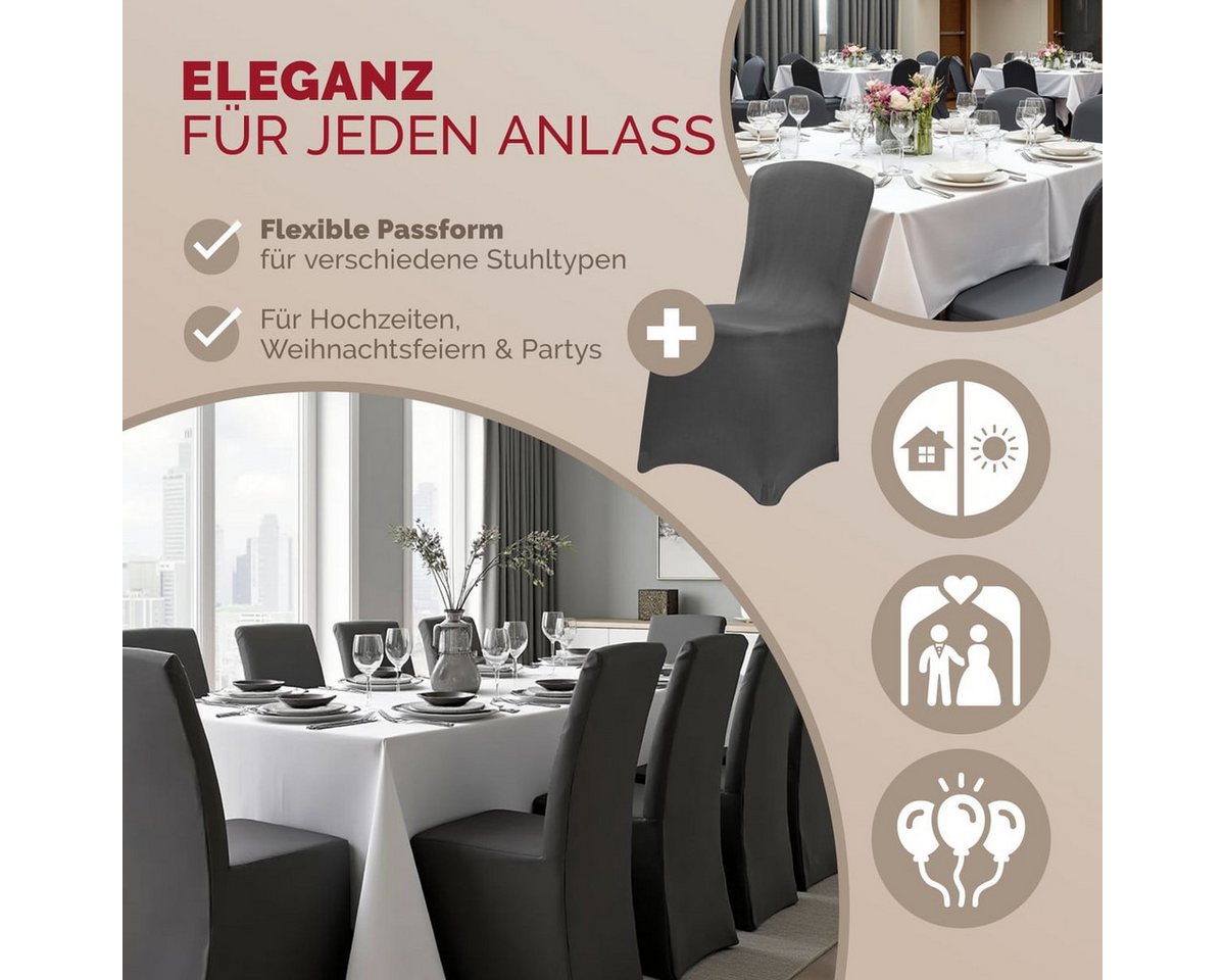 Detex Stuhlhusse, 4er Set Stretch Hussen für Stühle OEKO-TEX Überwurf Hochzeit Grau – Bild 2 von 5