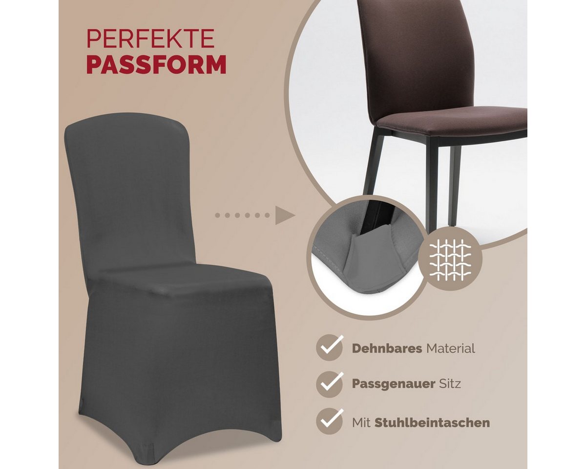 Detex Stuhlhusse, 4er Set Stretch Hussen für Stühle OEKO-TEX Überwurf Hochzeit Grau – Bild 4 von 5