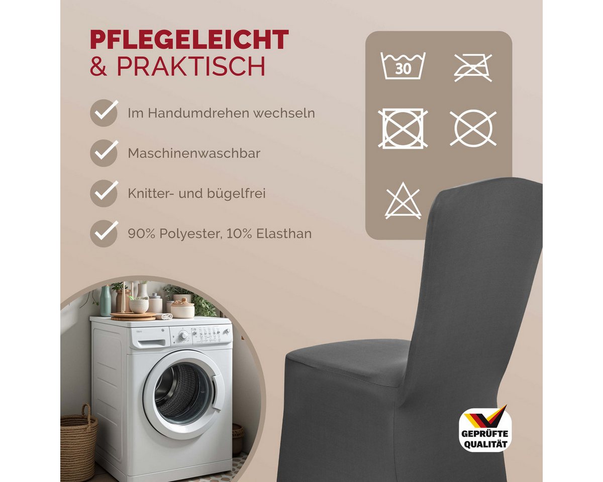 Detex Stuhlhusse, 4er Set Stretch Hussen für Stühle OEKO-TEX Überwurf Hochzeit Grau – Bild 5 von 5