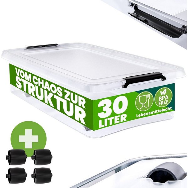 Deuba Aufbewahrungsbox (1 St), 30L Deckel stapelbar Rollen Kunststoff BPA frei Rollbox Kunststoffbox