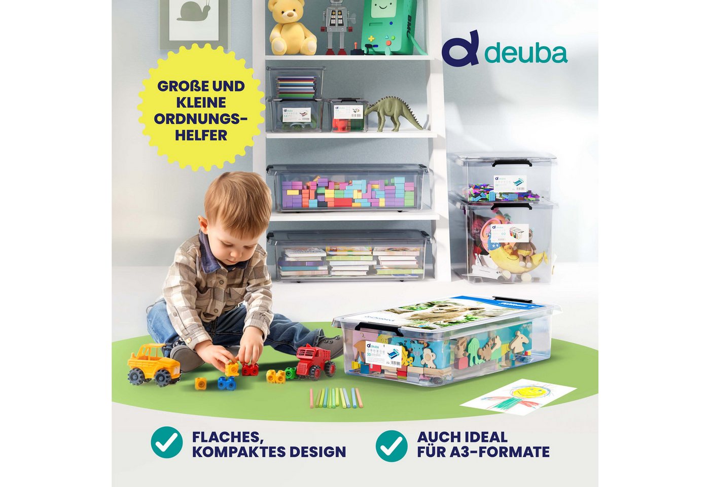 Deuba Aufbewahrungsbox (1 St), 30L Deckel stapelbar Rollen Kunststoff BPA frei Rollbox Kunststoffbox – Bild 2 von 5