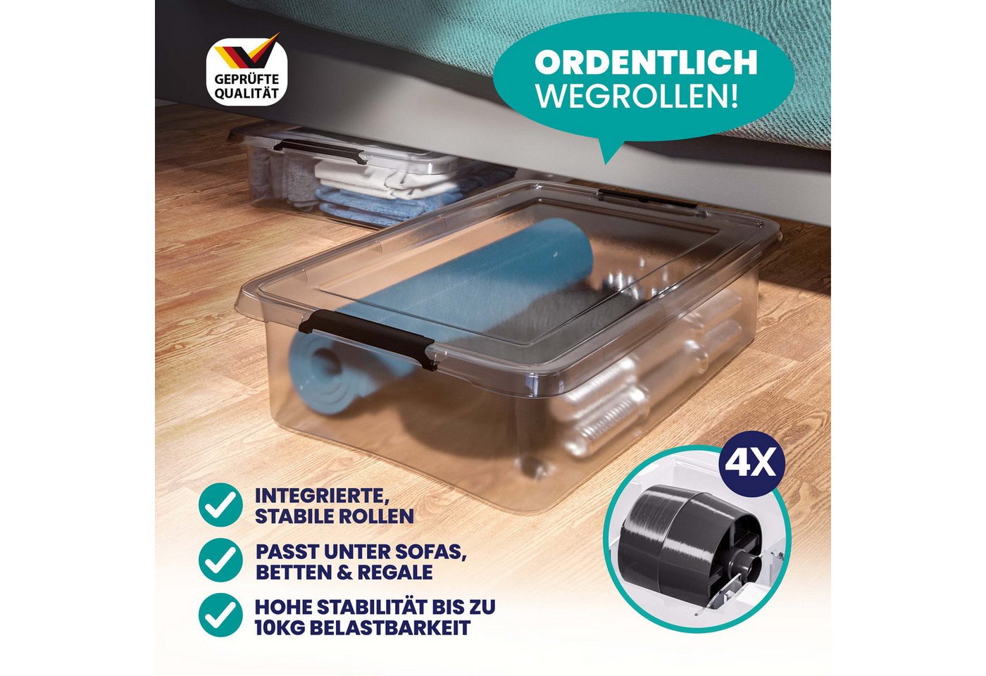 Deuba Aufbewahrungsbox (1 St), 30L Deckel stapelbar Rollen Kunststoff BPA frei Rollbox Kunststoffbox – Bild 3 von 5