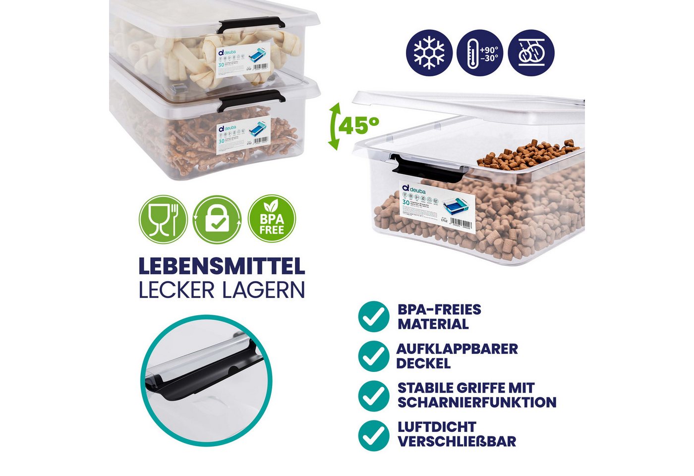 Deuba Aufbewahrungsbox (1 St), 30L Deckel stapelbar Rollen Kunststoff BPA frei Rollbox Kunststoffbox – Bild 4 von 5