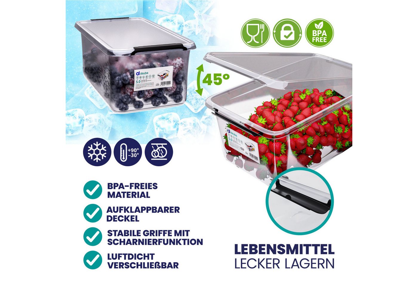 Deuba Aufbewahrungsbox, 5L Deckel Kunststoff Organizer Ordnungsboxen BPA frei stapelbar Küche – Bild 2 von 4