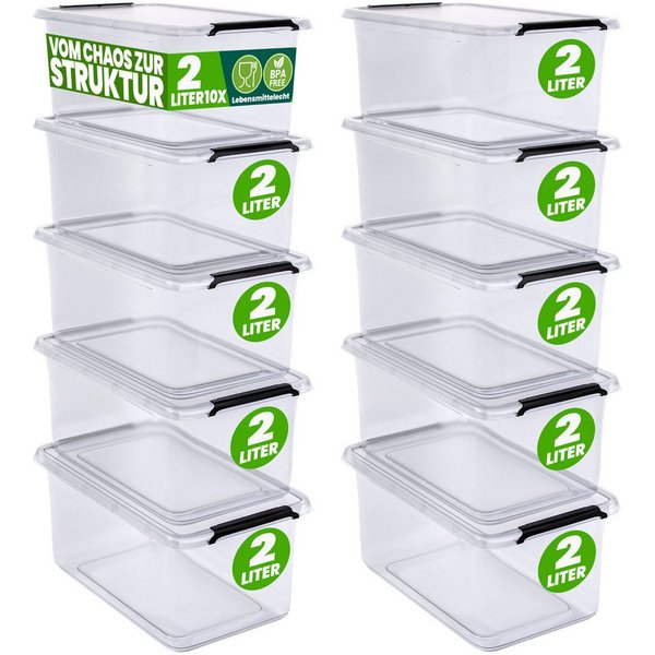 Deuba Aufbewahrungsbox, 2L Deckel Kunststoff Organizer Ordnungsboxen BPA frei stapelbar Küche