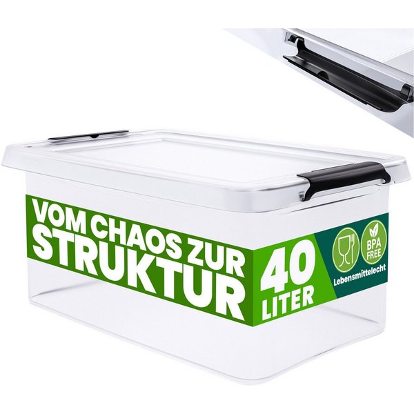 Deuba Aufbewahrungsbox, 40L Deckel Kunststoff Organizer Ordnungsboxen BPA frei stapelbar Küche