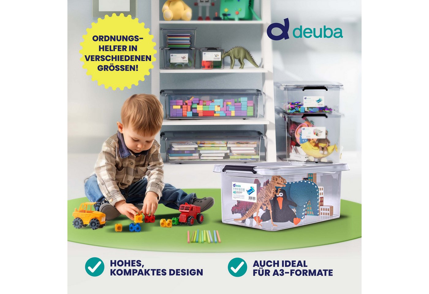 Deuba Aufbewahrungsbox, 40L Deckel Kunststoff Organizer Ordnungsboxen BPA frei stapelbar Küche – Bild 2 von 5