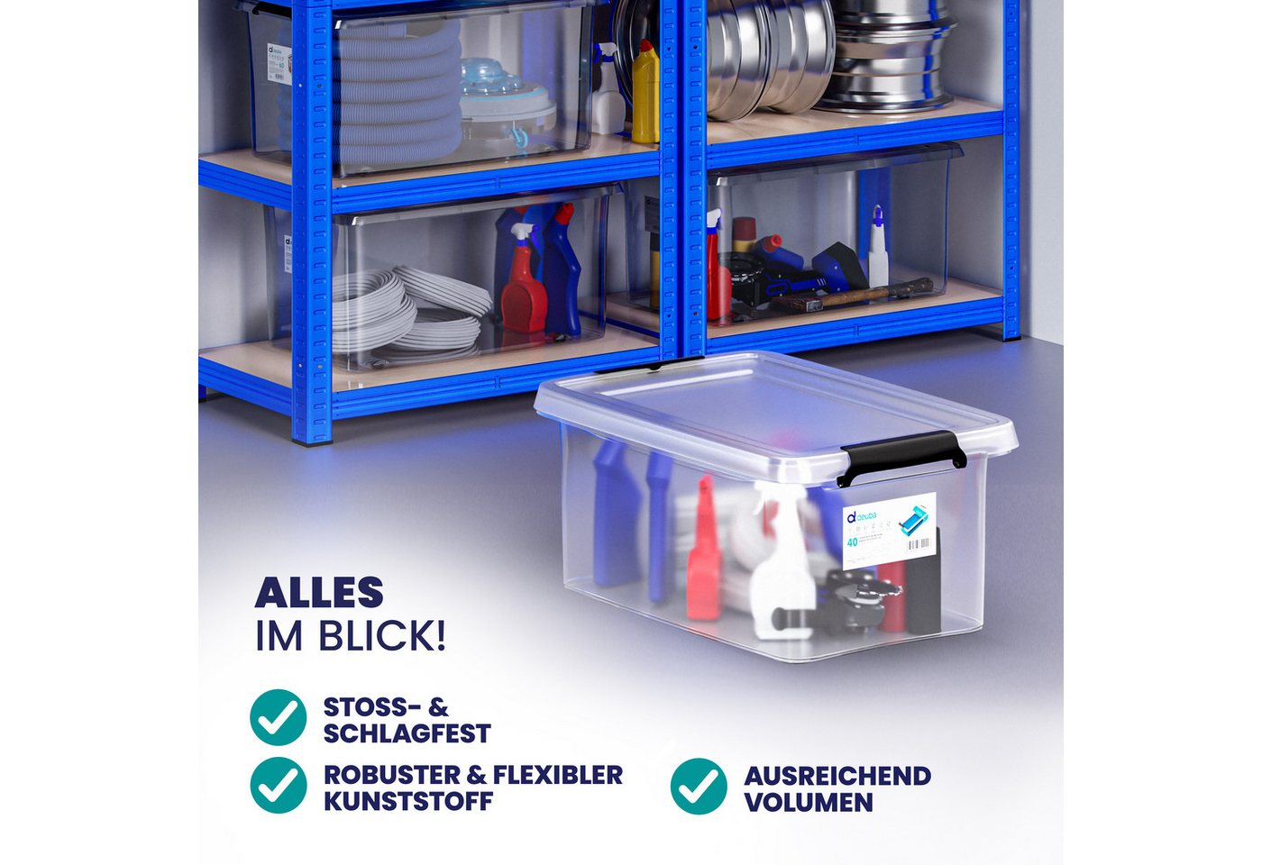 Deuba Aufbewahrungsbox, 40L Deckel Kunststoff Organizer Ordnungsboxen BPA frei stapelbar Küche – Bild 3 von 5