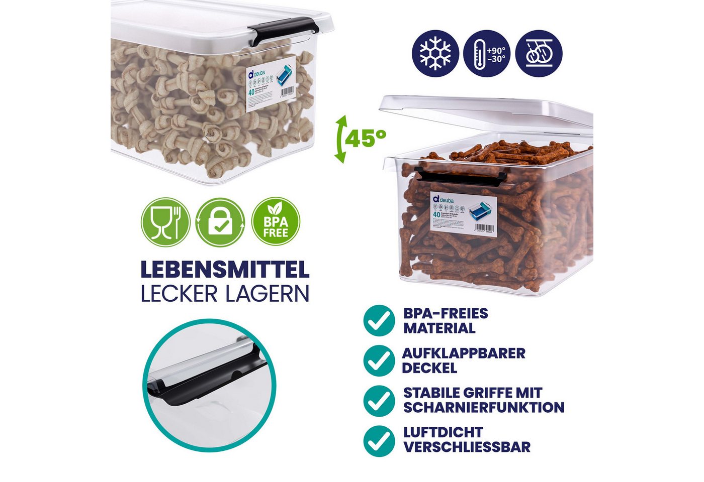 Deuba Aufbewahrungsbox, 40L Deckel Kunststoff Organizer Ordnungsboxen BPA frei stapelbar Küche – Bild 4 von 5