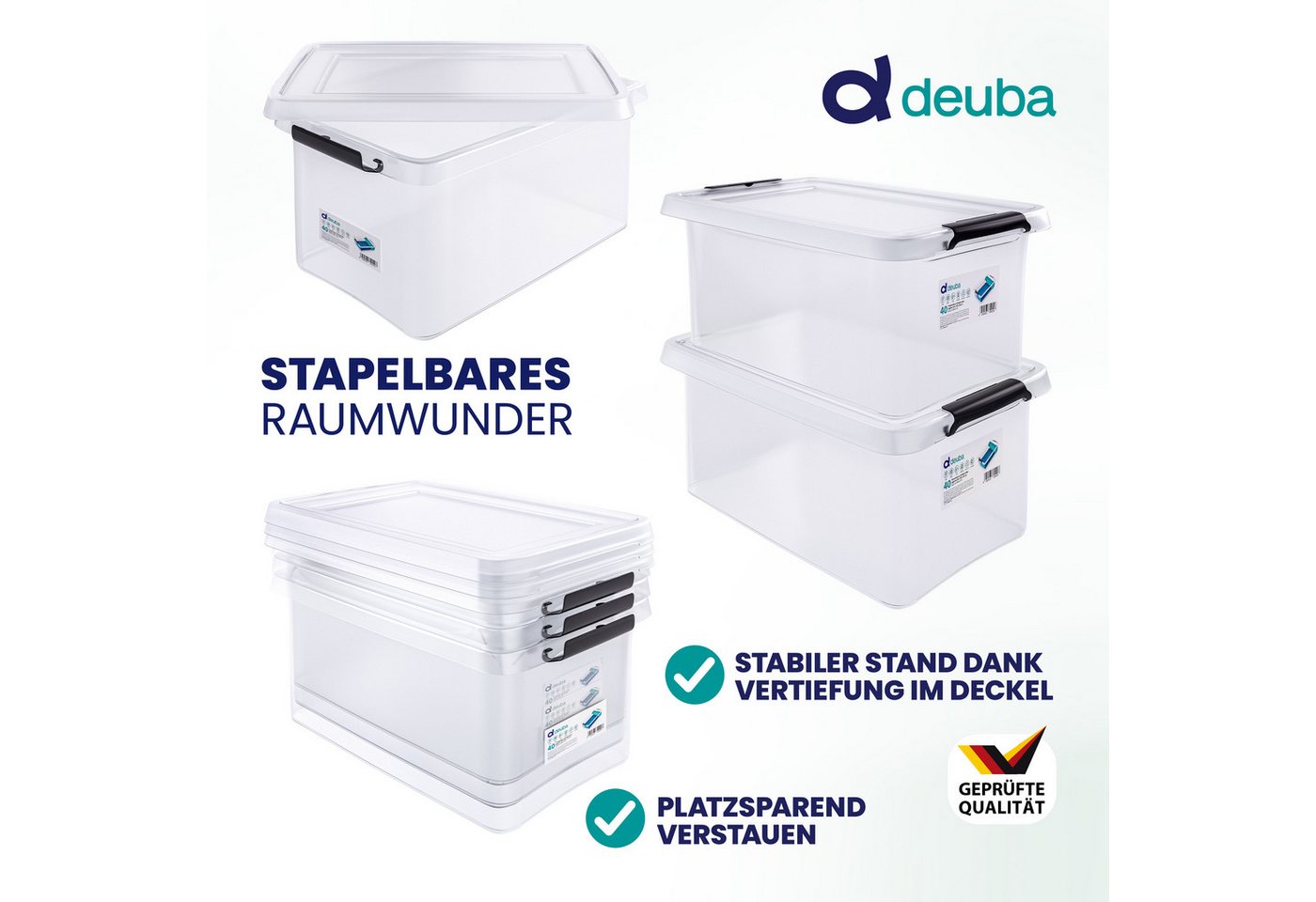 Deuba Aufbewahrungsbox, 40L Deckel Kunststoff Organizer Ordnungsboxen BPA frei stapelbar Küche – Bild 5 von 5