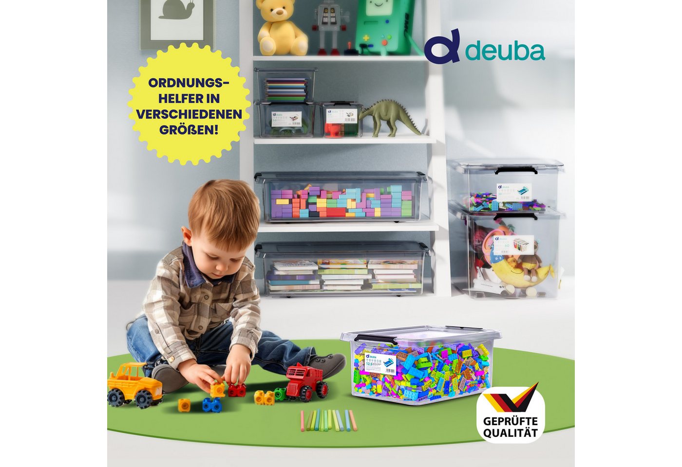 Deuba Aufbewahrungsbox, 12,5L Deckel Kunststoff Organizer Ordnungsboxen BPA frei stapelbar – Bild 2 von 5