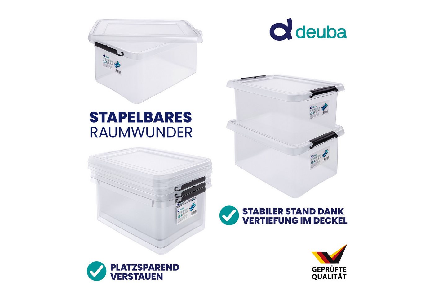 Deuba Aufbewahrungsbox, 12,5L Deckel Kunststoff Organizer Ordnungsboxen BPA frei stapelbar – Bild 4 von 5