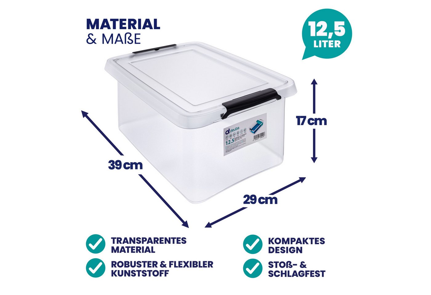 Deuba Aufbewahrungsbox, 12,5L Deckel Kunststoff Organizer Ordnungsboxen BPA frei stapelbar – Bild 5 von 5