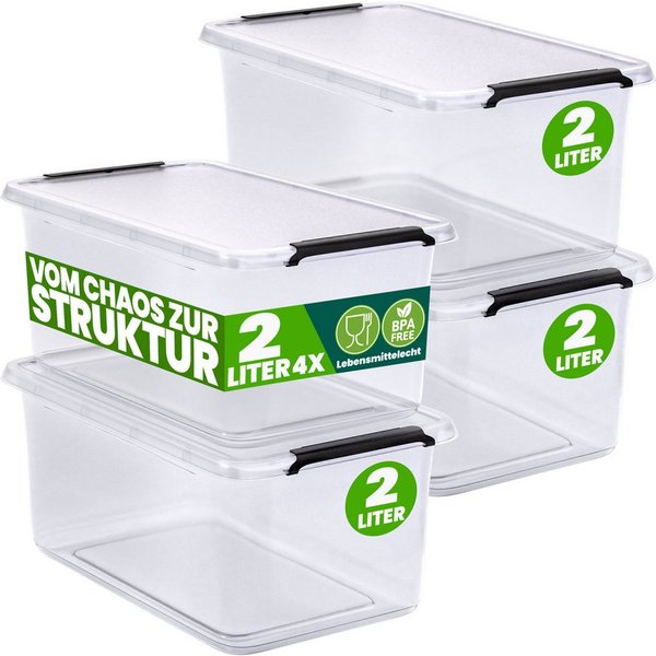 Deuba Aufbewahrungsbox, 2L Deckel Kunststoff Organizer Ordnungsboxen BPA frei stapelbar Küche