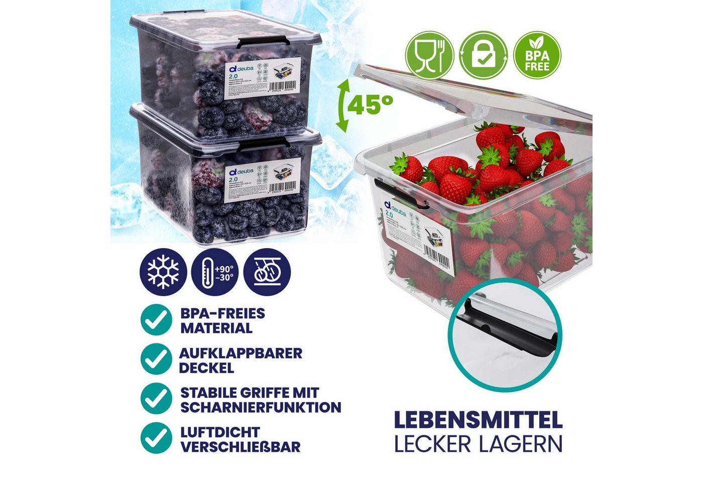Deuba Aufbewahrungsbox, 2L Deckel Kunststoff Organizer Ordnungsboxen BPA frei stapelbar Küche – Bild 4 von 4