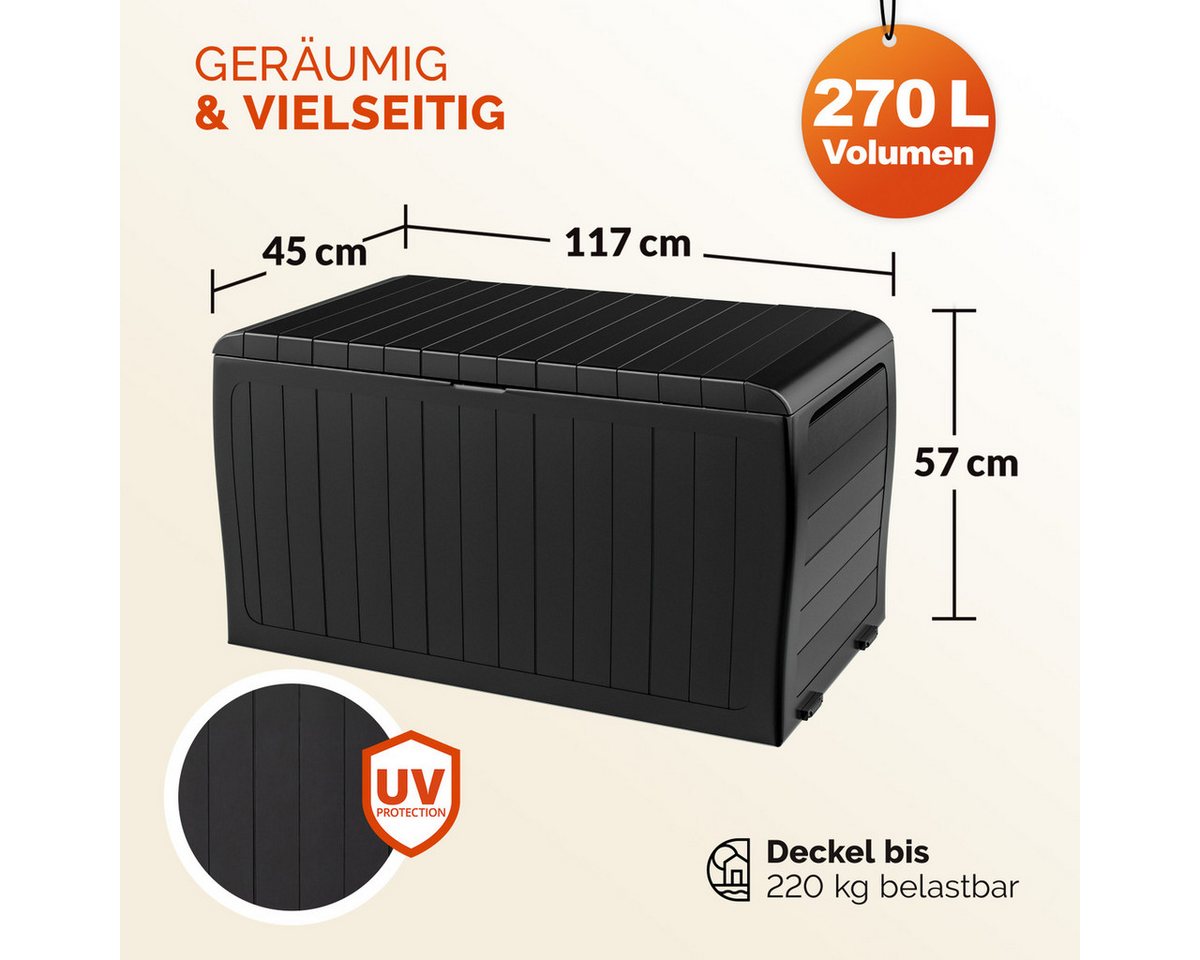 Deuba Auflagenbox Marvel Plus, Auflagenbox 270L UV-beständig Haltegriffe Rollen Kissenbox Anthrazit – Bild 3 von 5
