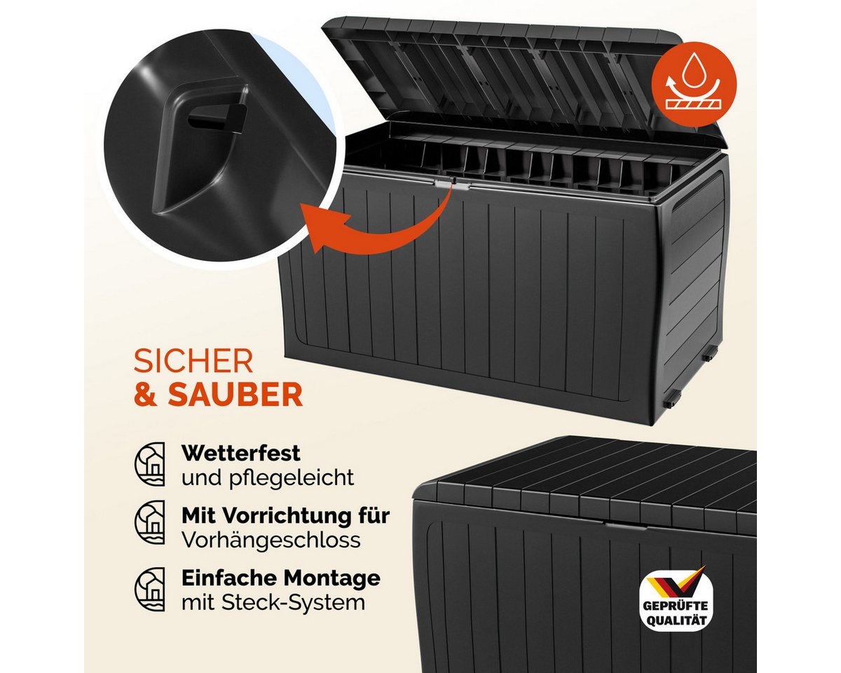 Deuba Auflagenbox Marvel Plus, Auflagenbox 270L UV-beständig Haltegriffe Rollen Kissenbox Anthrazit – Bild 4 von 5