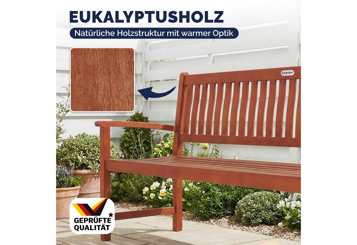 Deuba Gartenbank Maxima, Sitzbank Holz FSC®-zertifiziert 480kg Belastbar Garten Eukalyptus – Bild 4 von 5