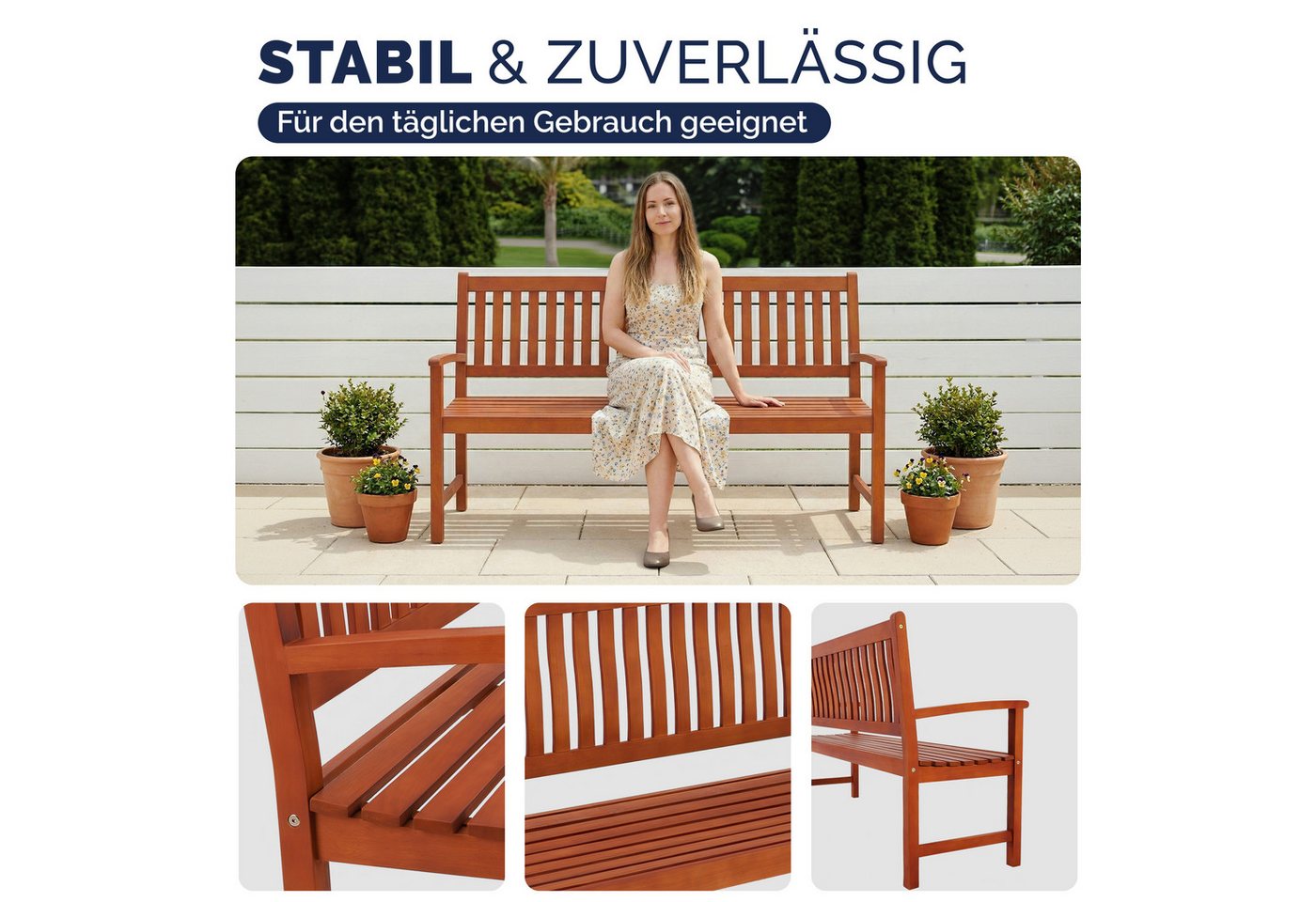Deuba Gartenbank Maxima, Sitzbank Holz FSC®-zertifiziert 480kg Belastbar Garten Eukalyptus – Bild 5 von 5