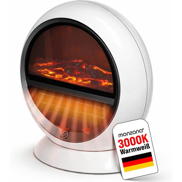 Deuba Heizlüfter, 1500 W, Kamin Optik Elektrokamin LED Flammen Effekt 2 Heizstufen weiß