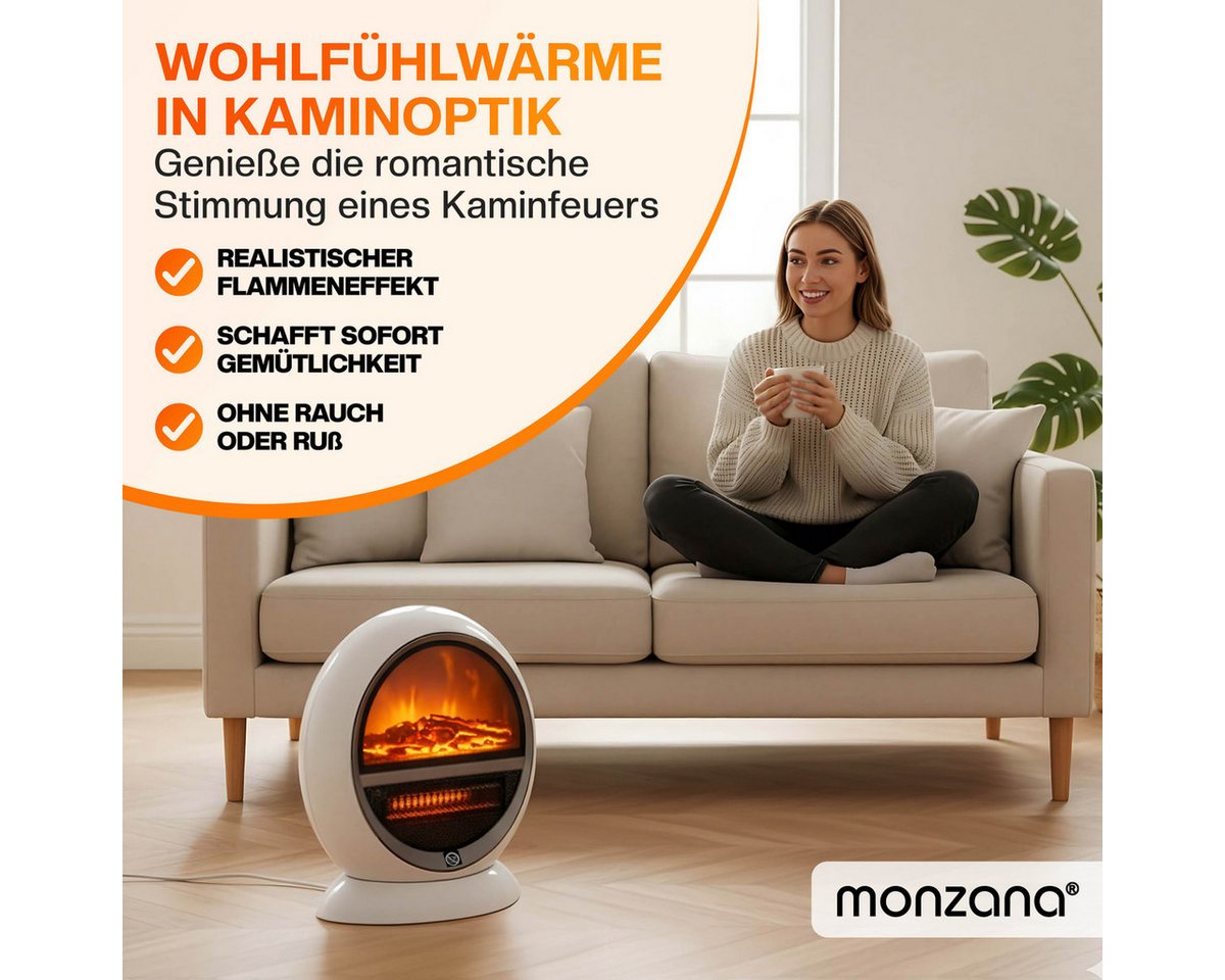 Deuba Heizlüfter, 1500 W, Kamin Optik Elektrokamin LED Flammen Effekt 2 Heizstufen weiß – Bild 2 von 5