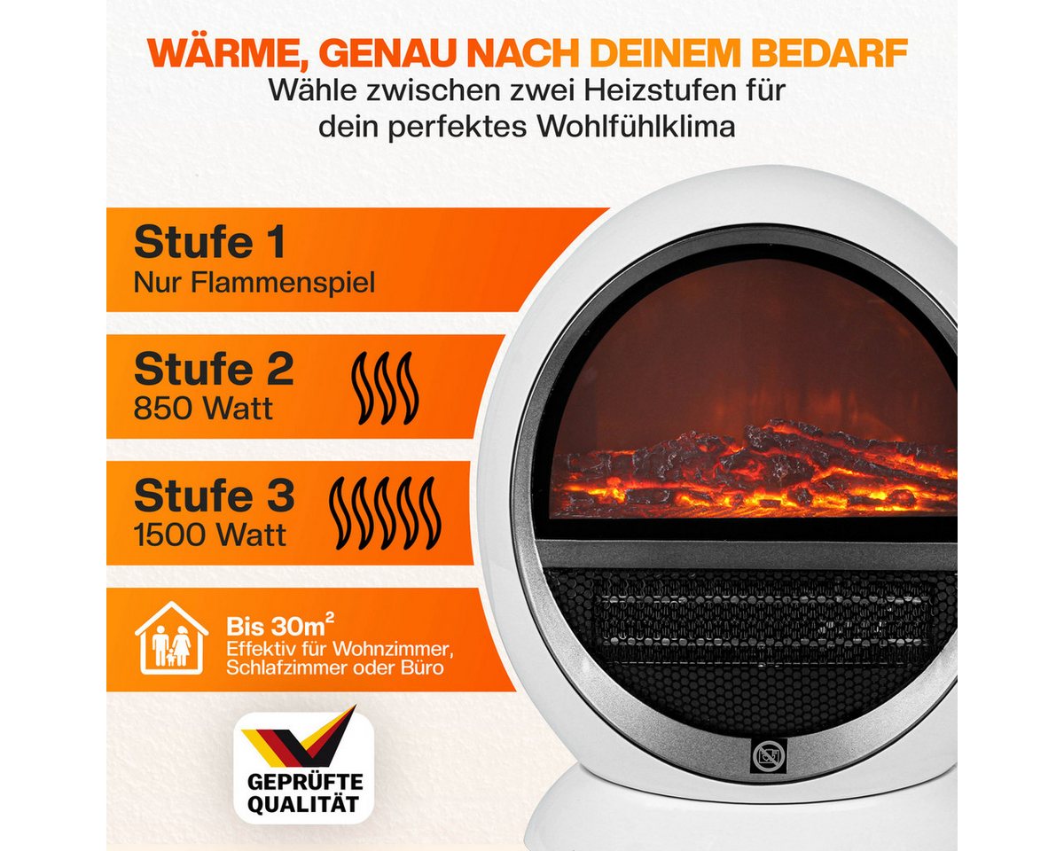 Deuba Heizlüfter, 1500 W, Kamin Optik Elektrokamin LED Flammen Effekt 2 Heizstufen weiß – Bild 3 von 5