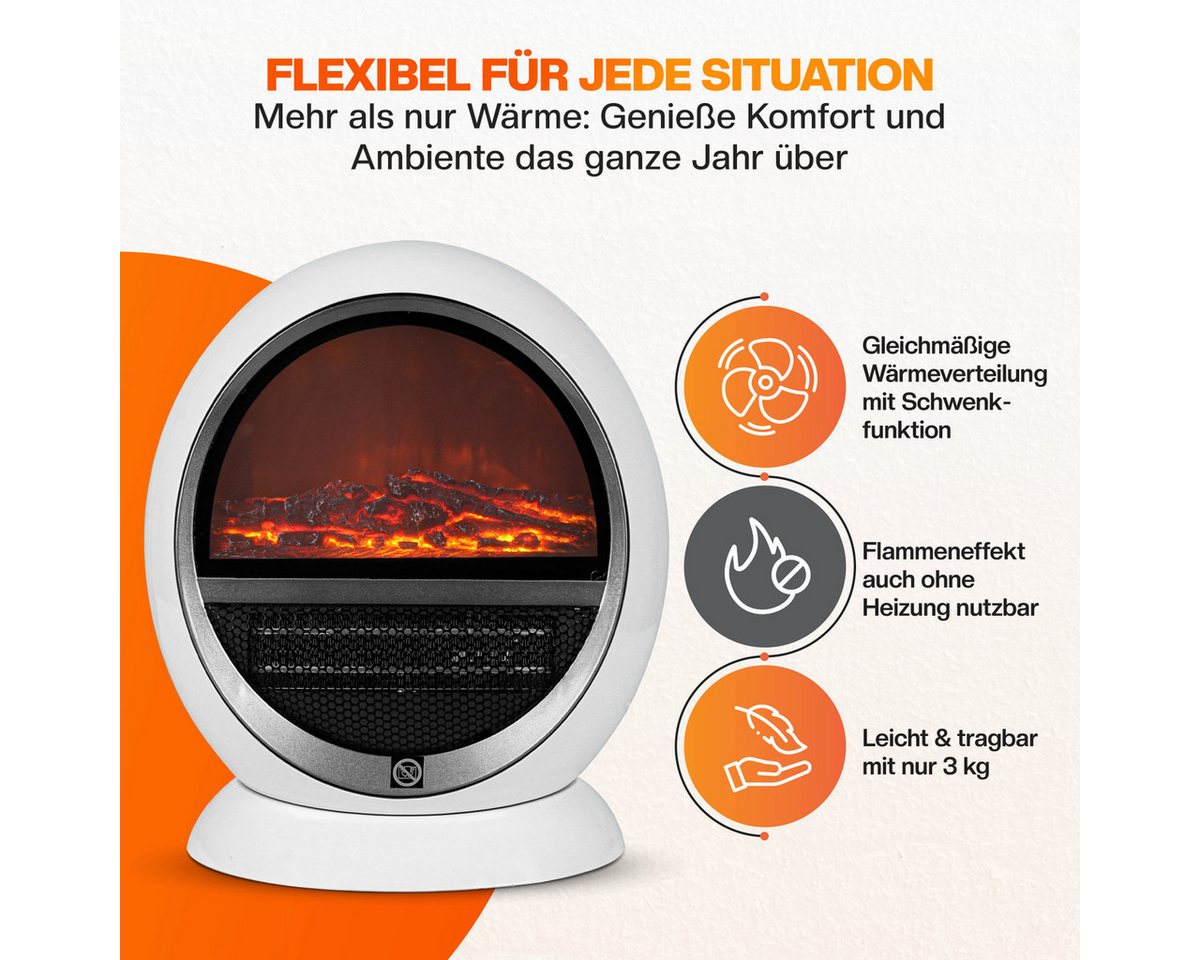 Deuba Heizlüfter, 1500 W, Kamin Optik Elektrokamin LED Flammen Effekt 2 Heizstufen weiß – Bild 5 von 5