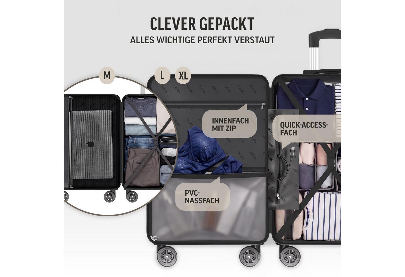 Deuba Kofferset, Handgepäck Koffer 55x40x20 Sicherer Stauraum Kreuzgurt PVC Reisekoffer – Bild 3 von 5