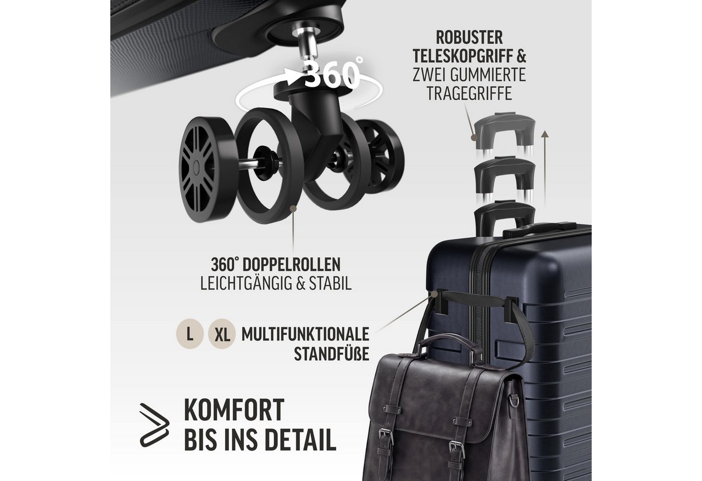 Deuba Kofferset, Handgepäck Koffer 55x40x20 Sicherer Stauraum Kreuzgurt PVC Reisekoffer – Bild 4 von 5