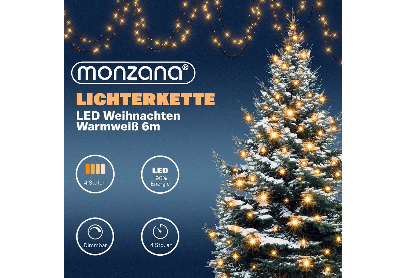 Deuba Lichterkette, 100 LED Außen Timer 8 Leuchtmodi IP44 Dimmbar Batterie – Bild 3 von 4
