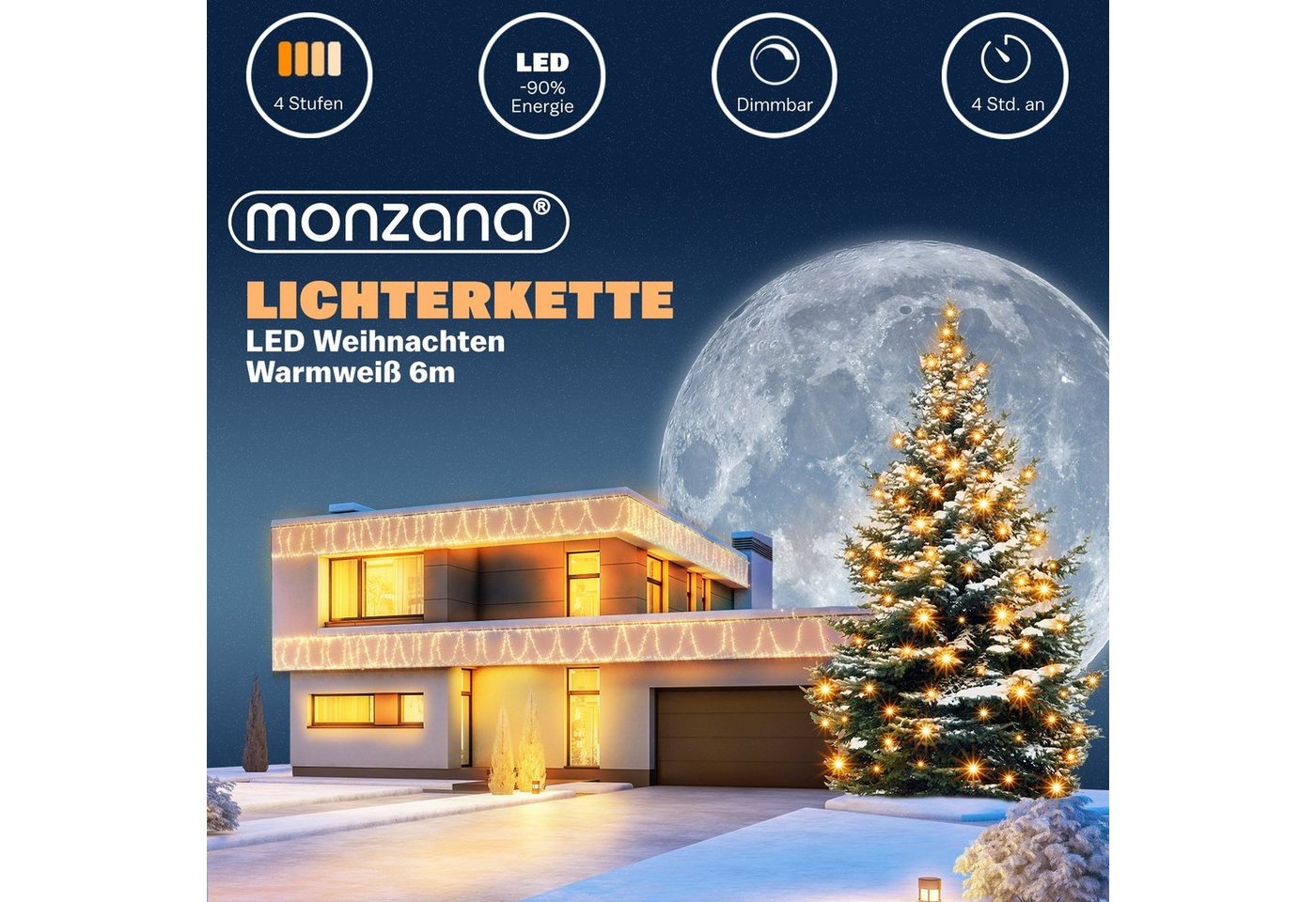Deuba Lichterkette, 100 LED Außen Timer 8 Leuchtmodi IP44 Dimmbar Batterie – Bild 4 von 4