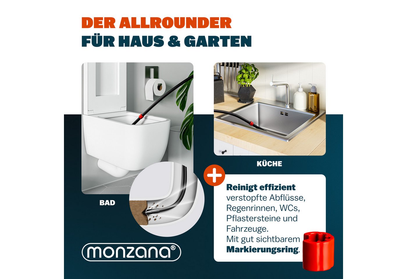 Deuba Rohrreinigungsspirale, Rohrreinigungsschlauch 15m 160Bar 4 Adapter Rohrreinigungsset Schlauch – Bild 2 von 5