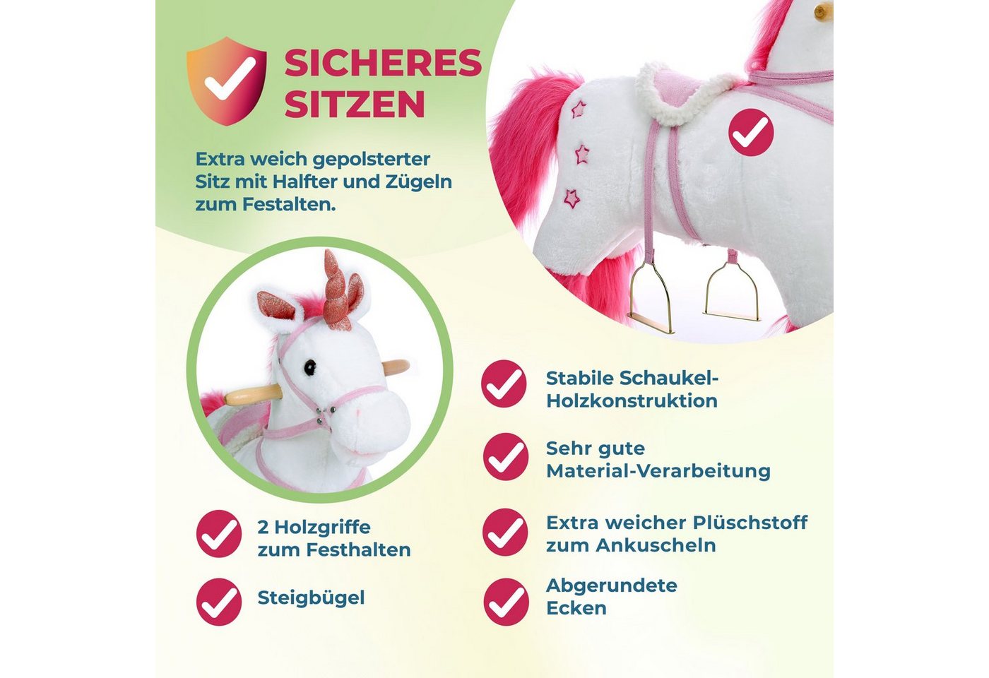 Deuba Schaukeltier Einhorn mit Sattel, Schaukeleinhorn Schaukeltier Schaukel Einhorn Kinder Baby Spielzeug – Bild 3 von 5
