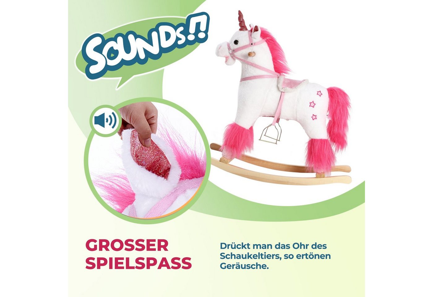 Deuba Schaukeltier Einhorn mit Sattel, Schaukeleinhorn Schaukeltier Schaukel Einhorn Kinder Baby Spielzeug – Bild 4 von 5