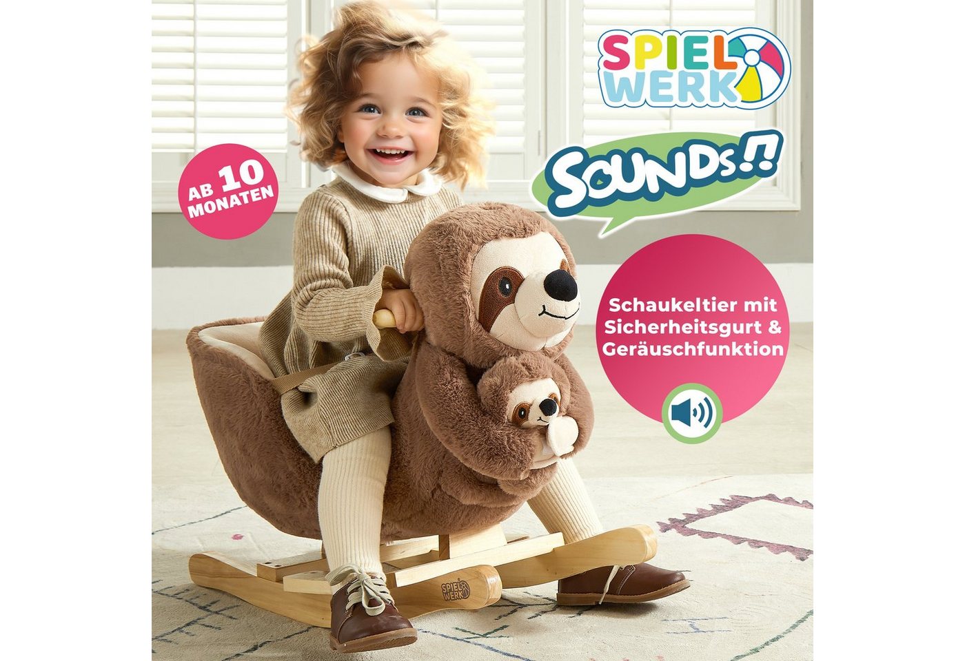 Deuba Schaukeltier Faultier, Schaukelfaultier Schaukeltier Wippe Kinder Baby Spielzeug Faultier – Bild 2 von 5