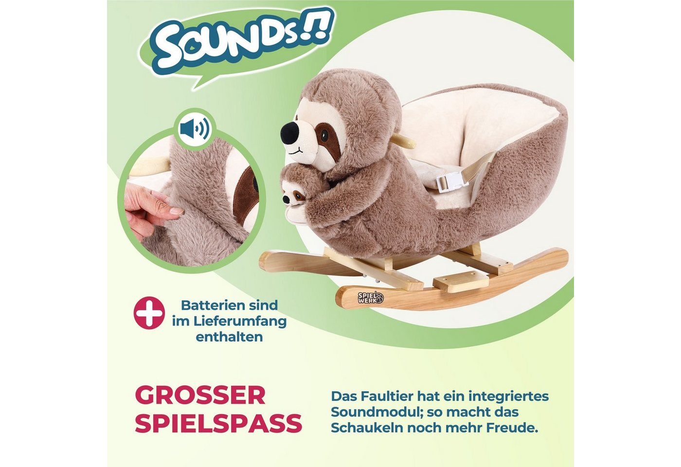 Deuba Schaukeltier Faultier, Schaukelfaultier Schaukeltier Wippe Kinder Baby Spielzeug Faultier – Bild 4 von 5