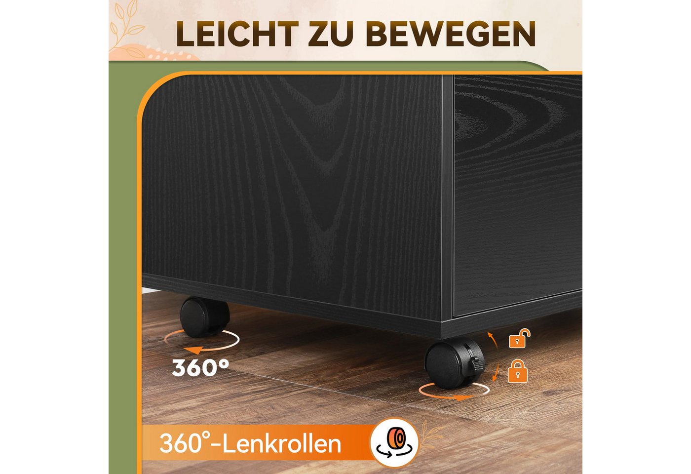 DEVAISE Aktenschrank Rollcontainer mit 3 abschließbaren Schubladen & offenem Fach, (80×40×63 cm) mobiler Aktenschrank auf Rollen, Hängeregistratur Letter – Bild 5 von 5