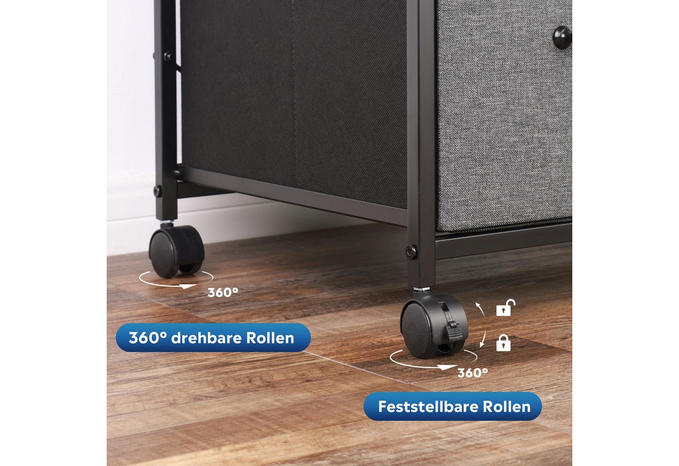 DEVAISE Aktenschrank Rollcontainer mit 3 Schubladen & 2 Ablagen, Mobiler Aktenschrank (Druckertisch für DIN A4/Legal/Letter, Breit 75cm) Schubladenschrank auf R – Bild 5 von 5