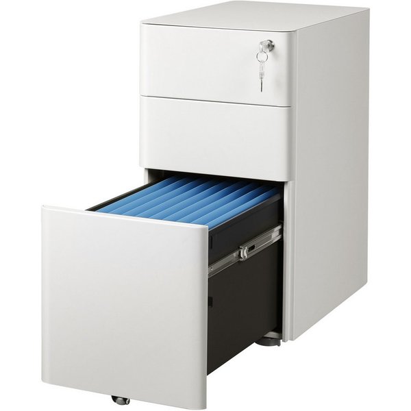 DEVAISE Rollcontainer Metall Mobiler Aktenschrank mit Schloss, Hängeregister, (Packung, 3 Schubladen, abschließbar, 59x45x30 cm), Bürocontainer mit Rollen, für 