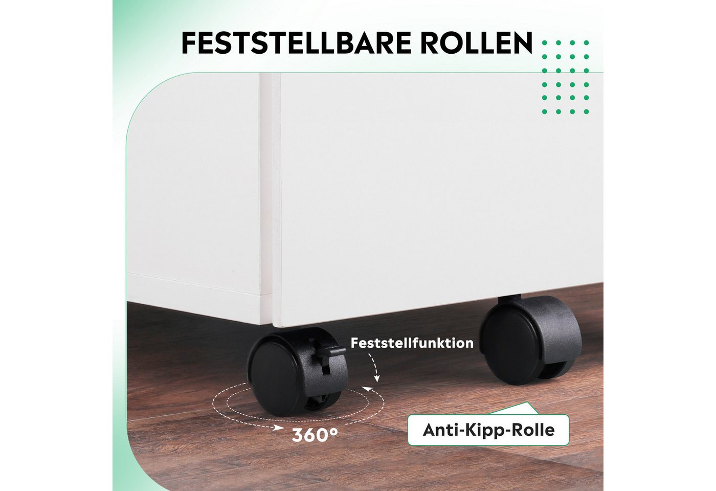 DEVAISE Rollcontainer Mobiler Aktenschrank mit 3 Schubladen, (Druckertisch für DIN A4/Legal/Letter), 3 Schlüssel, Schreibtisch Unterschrank für Büro und Home Of – Bild 5 von 5