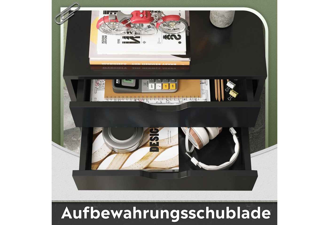 DEVAISE Rollcontainer Mobiler Aktenschrank mit 5 Schubladen & Tür, (47 x 40 x 65 cm), abschließbar, Druckerständer, für Homeoffice, Büro – Bild 3 von 5
