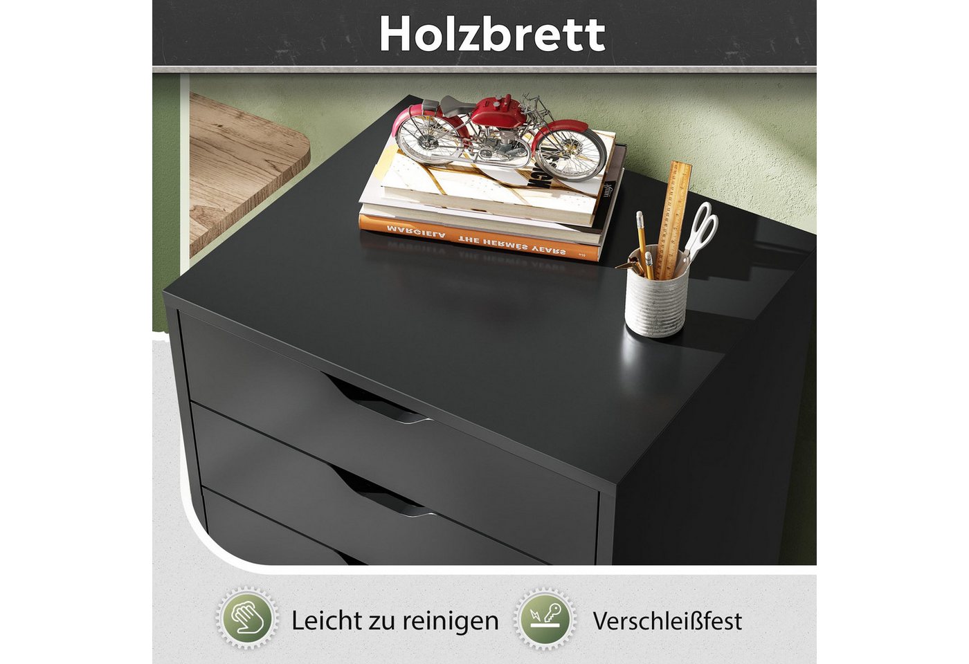 DEVAISE Rollcontainer Mobiler Aktenschrank mit 5 Schubladen & Tür, (47 x 40 x 65 cm), abschließbar, Druckerständer, für Homeoffice, Büro – Bild 4 von 5