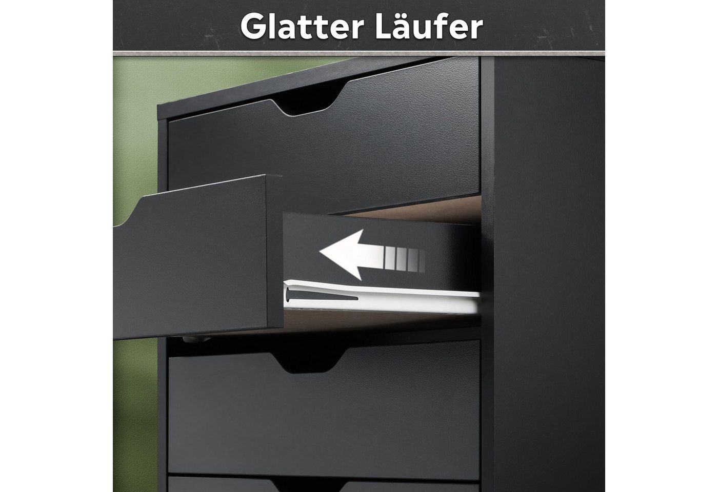 DEVAISE Rollcontainer Mobiler Aktenschrank mit 5 Schubladen & Tür, (47 x 40 x 65 cm), abschließbar, Druckerständer, für Homeoffice, Büro – Bild 5 von 5